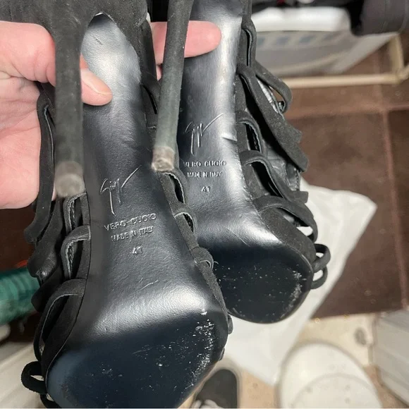 🍸GIUSEPPE ZANOTTI🍸Sexy Black Crystal Embellished T-Bar Sandal Heel - Picture 12 of 12